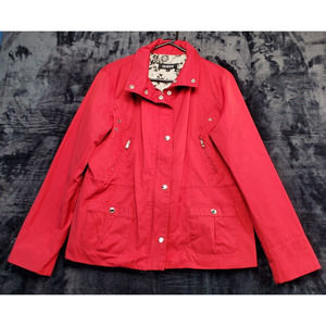 GUESS‎ Jacket Womens Size XL Red Cotton Pockets Long Sleeve Collared Full Zipper